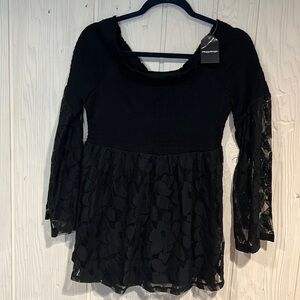 Cupio LACE TUNIC ELASTIC BODICE long sleeve lace top size large NWT